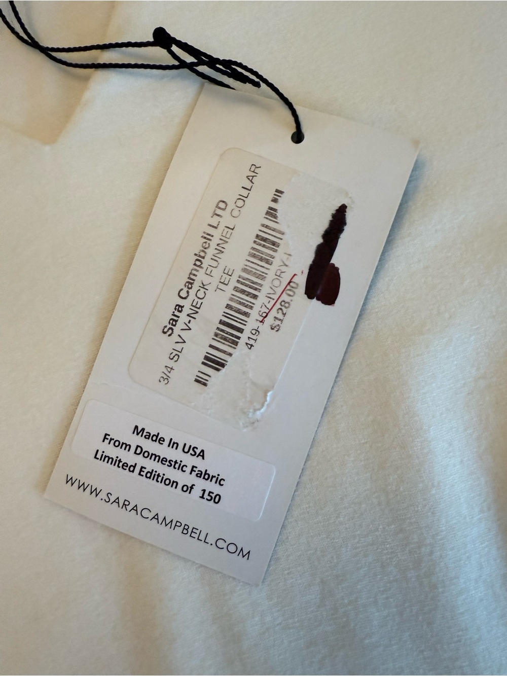 Sara Campbell Off White Long-Sleeve V-Neck Shirt L NWT - Picture 3 of 7